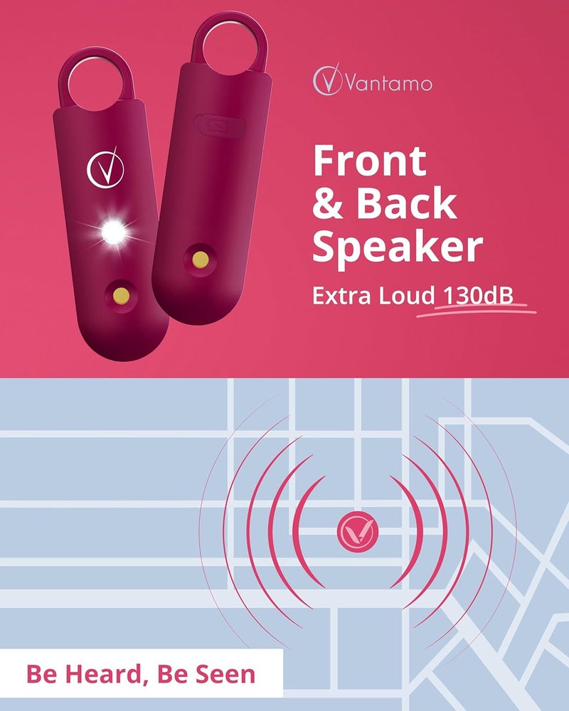 Vantamo Personal Alarm for Self Defense with Low Battery Notice, Strobe Light & Extra Loud 130 dB Double Speakers Safety Keychain Set for Women, Rechargeable Panic Button for Womens Self Defense - Image 3